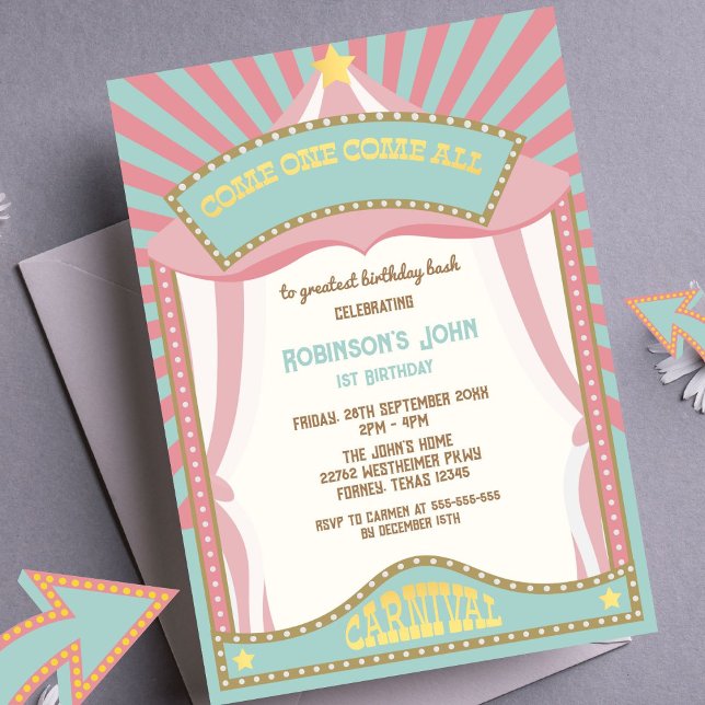 Pink Retro Carnival birthday invitations (Creator Uploaded)