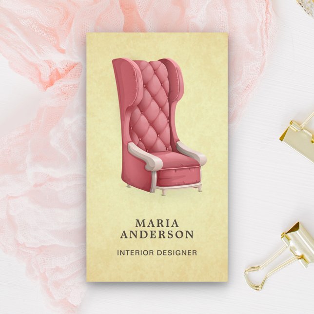 Pink Retro Chair Furniture Store Interior Designer Business Card (Creator Uploaded)