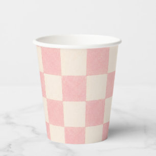 Pink Retro Chequered Party Cups 