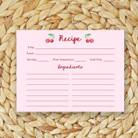 Pink Retro Cherries | Bridal Shower Recipe Card