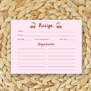 Pink Retro Cherries Bridal Shower Recipe Card
