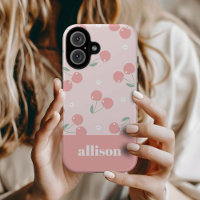 Pink Retro Cherries Custom Name Monogram