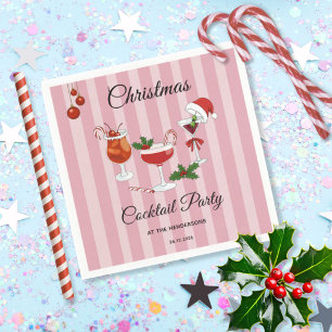 Pink Retro Christmas Cocktail Holiday Party Napkin