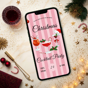 Pink Retro Christmas Cocktail Party Invitation