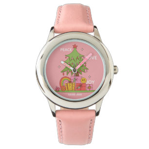 Pink Retro Christmas Girls Watch