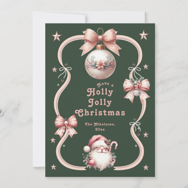 Pink Retro Christmas Santa Claus Holiday Card (Front)