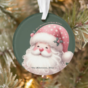 Pink Retro Christmas Santa Claus Ornament