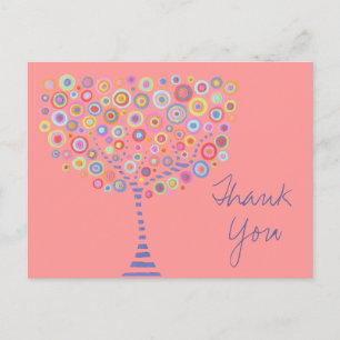 Pink Retro Circle Tree Thank You Baptism Postcard