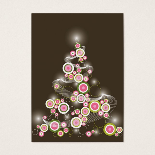 Pink Retro Circles Christmas Tree Mini Invitation (Front)
