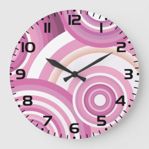 Pink Retro Circles Pattern Large Clock