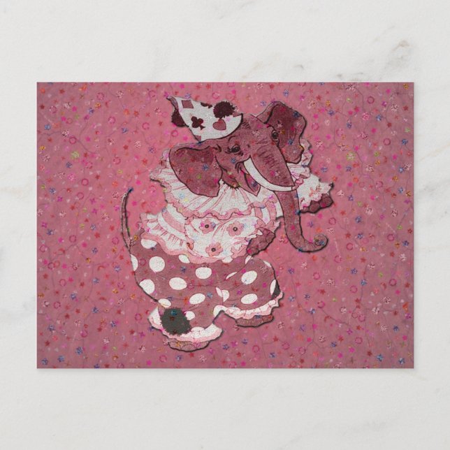 Pink Retro Circus Elephant Postcard (Front)