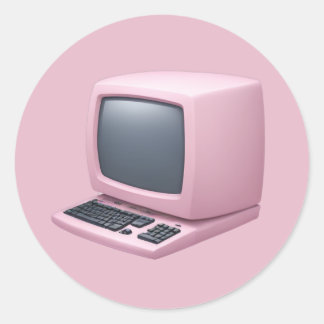 Pink Retro Computer Emoji  Classic Round Sticker