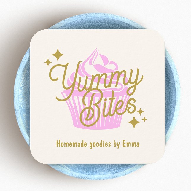 Pink Retro Cupcake Baker Square Business Card (Creator Uploaded)