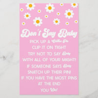 Pink Retro Daisy Don't Say Baby Shower Game