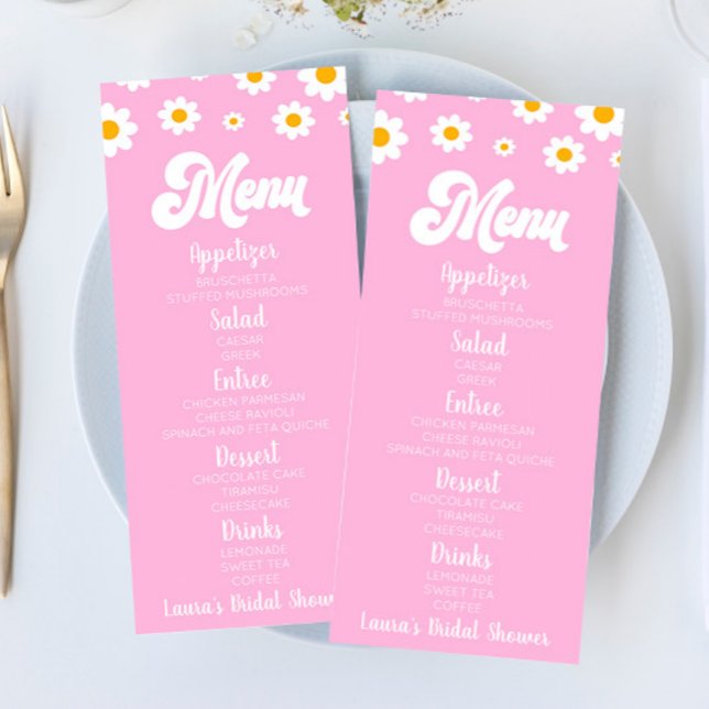 Pink Retro Daisy Flower Bridal Shower Food Menu (Creator Uploaded)
