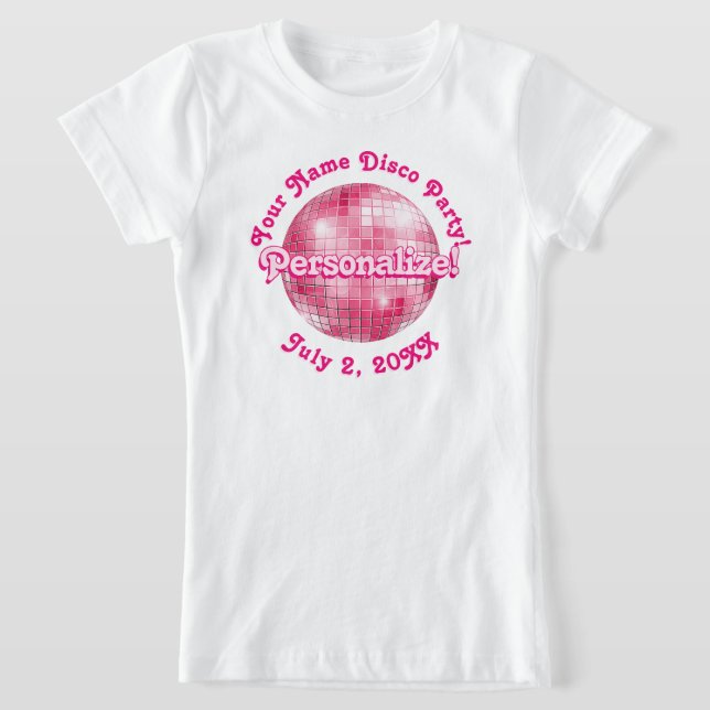 Pink Retro Disco Ball PERSONALIZED T-Shirt (Laydown)