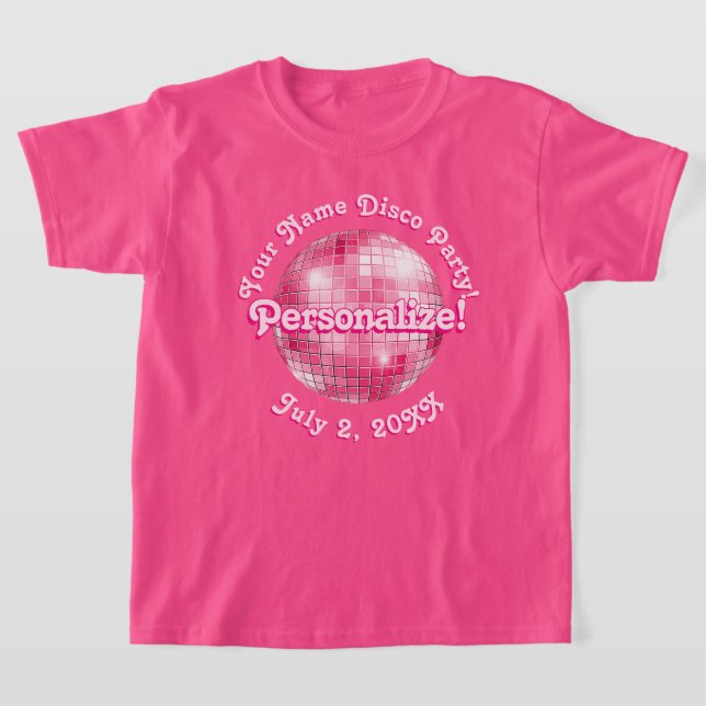 Pink Retro Disco Ball PERSONALIZED T-Shirt (Laydown)