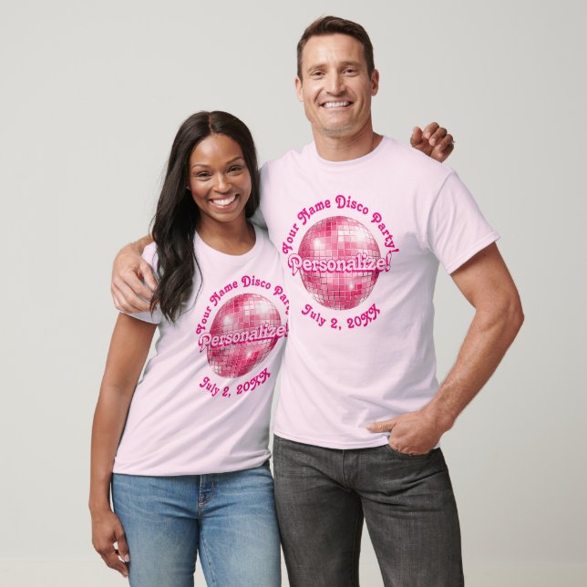 Pink Retro Disco Ball PERSONALIZED T-Shirt (Unisex)
