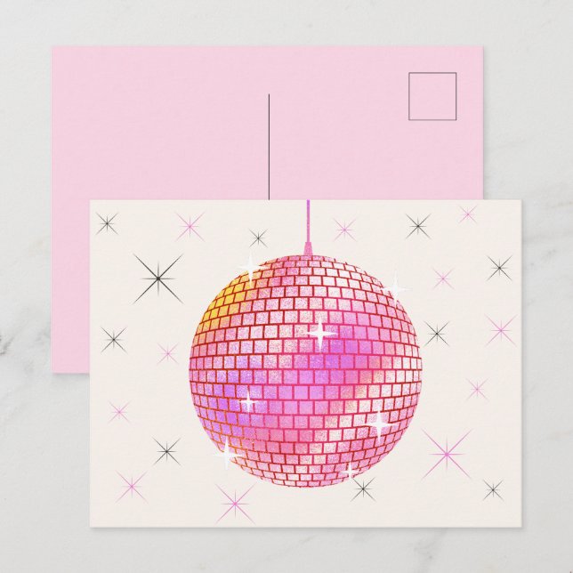 Pink retro disco lights postcard (Front/Back)