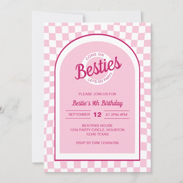 Pink Retro Doll Lets Go Party Birthday Invitation (Front)