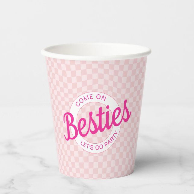 Pink Retro Doll Lets Go Party Birthday  Paper Cups (Front)