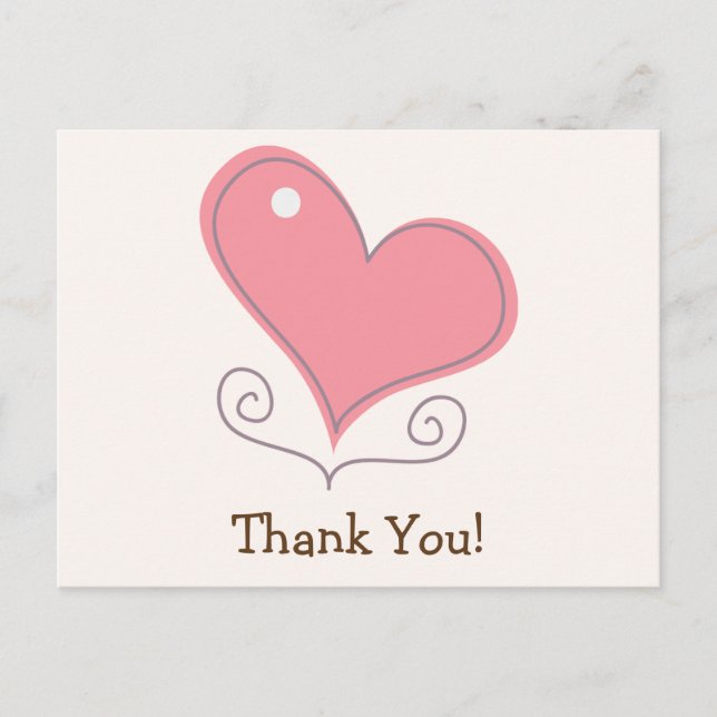 Pink Retro Doodle Heart Thank You Postcard (Front)