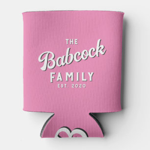Pink Retro Family Name & Year Can Cooler