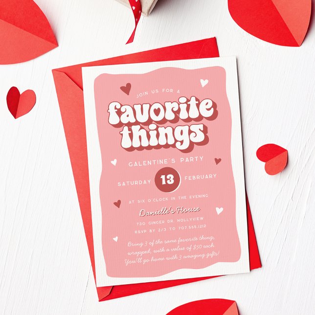 Pink Retro Favorite Things Galentine’s Day Party Invitation (Creator Uploaded)