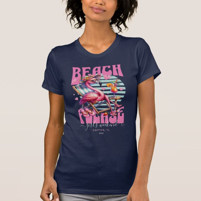 Pink Retro Flamingo Girls Weekend T-Shirt (Front)