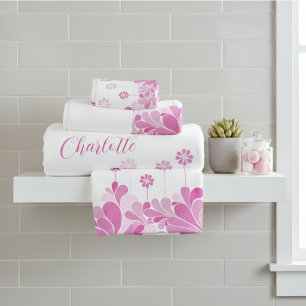 Pink Retro Floral Bloom Bath Towel Set