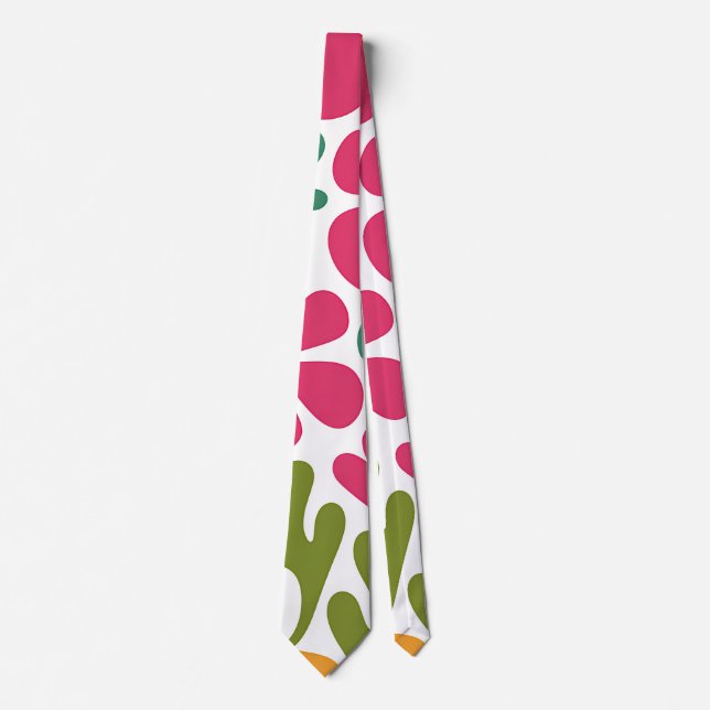 Pink Retro Floral Groovy Pattern Tie (Front)