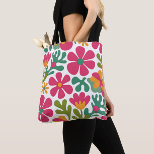 Pink Retro Floral Groovy Pattern Tote Bag