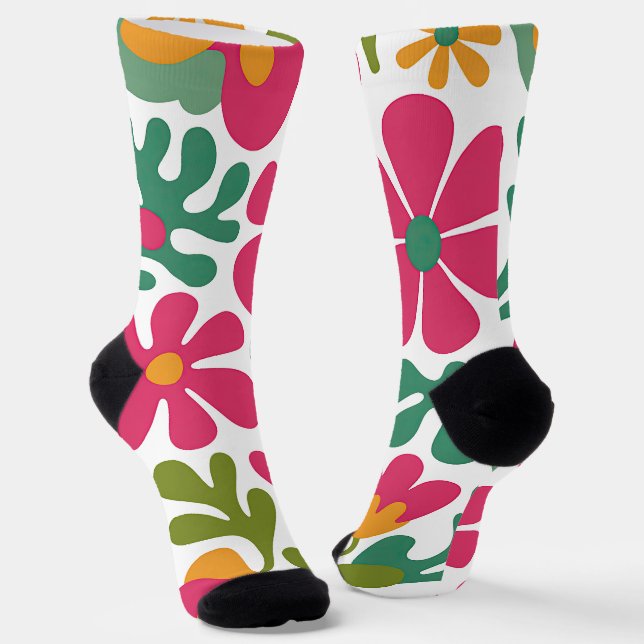 Pink Retro Floral Groovy Seamless Pattern Socks (Angled)