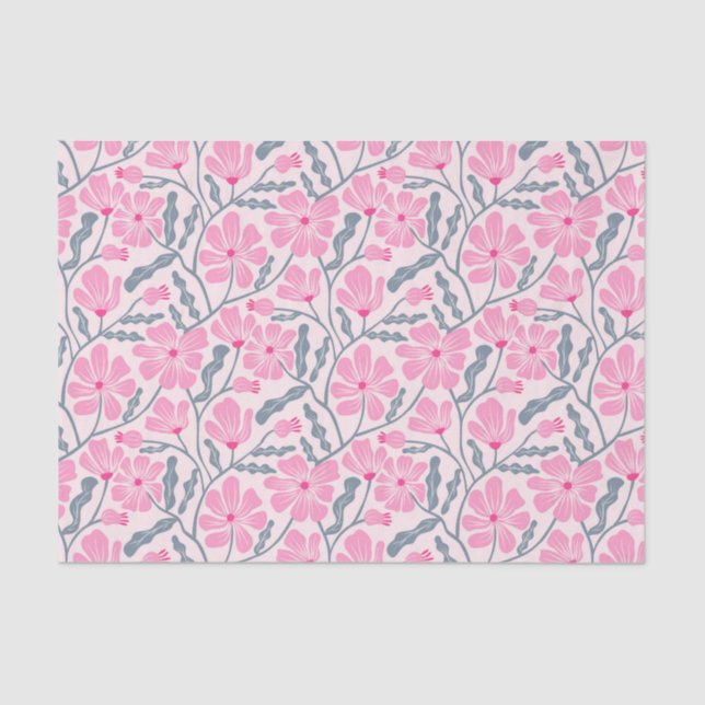 Pink Retro Floral Pattern Tissue Paper (Front)