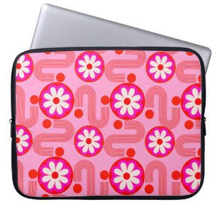 Pink Retro Flowers Mid Century Floral Pattern Laptop Sleeve