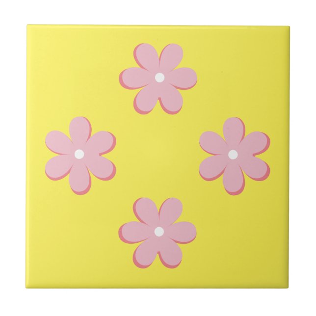 Pink Retro Flowers Tile (Front)