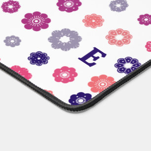 Pink Retro Flowers with Monogram Desk Mat