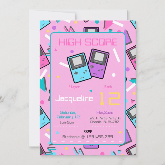 Pink Retro Gaming Birthday Invitation (Front)