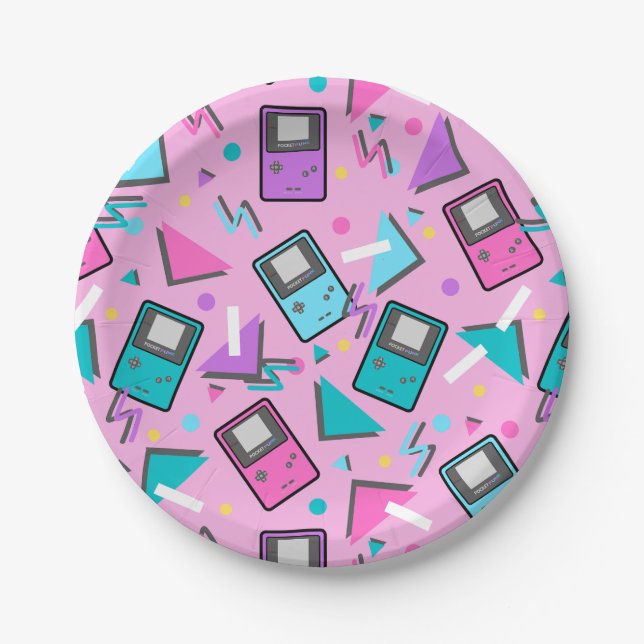 Pink Retro Gaming Paper Plate (Front)