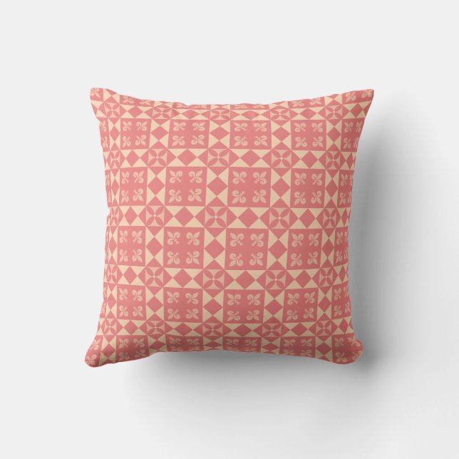 Pink Retro Geometric Pattern Cushion (Back)