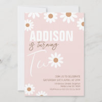 Pink Retro Girls Daisy 2nd Birthday Invitation