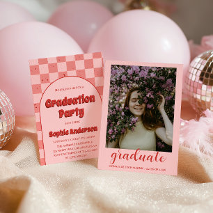 Pink Retro Graduation Party with Photo Invitation