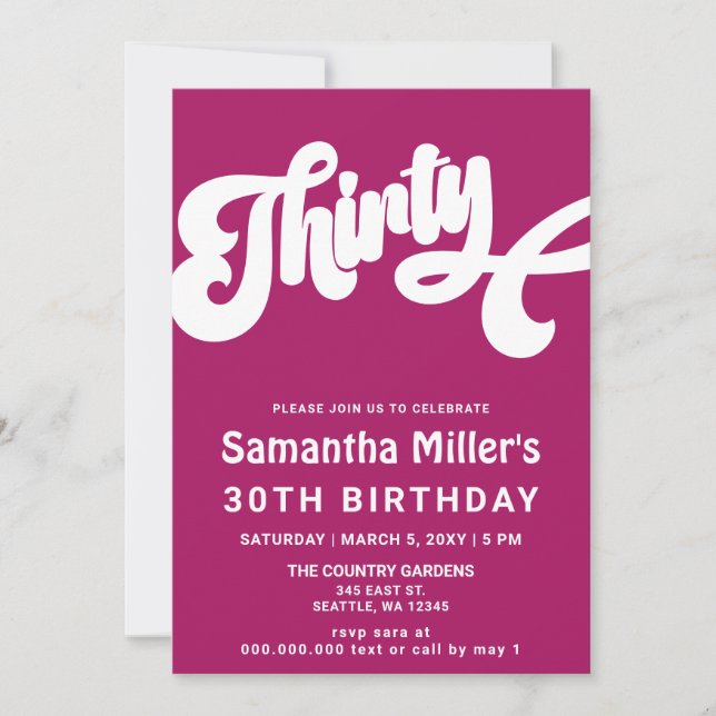 Pink Retro Groovy 30th Birthday Party Invitation (Front)