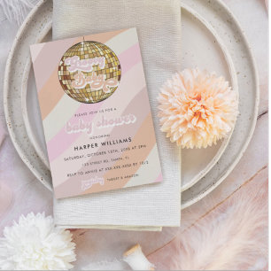 Pink Retro Groovy Baby Shower  Invitation