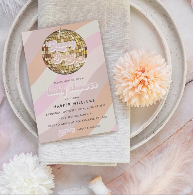 Pink Retro Groovy Baby Shower  Invitation (Creator Uploaded)
