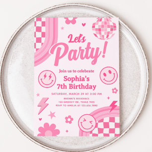 Pink Retro Groovy Birthday Party Invitation