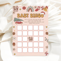 Pink Retro Groovy Christmas Baby Shower Bingo Game