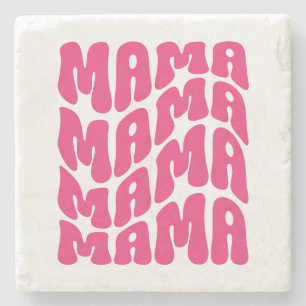 Pink Retro Groovy Cute Mama Mothers Day Mum Stone Coaster
