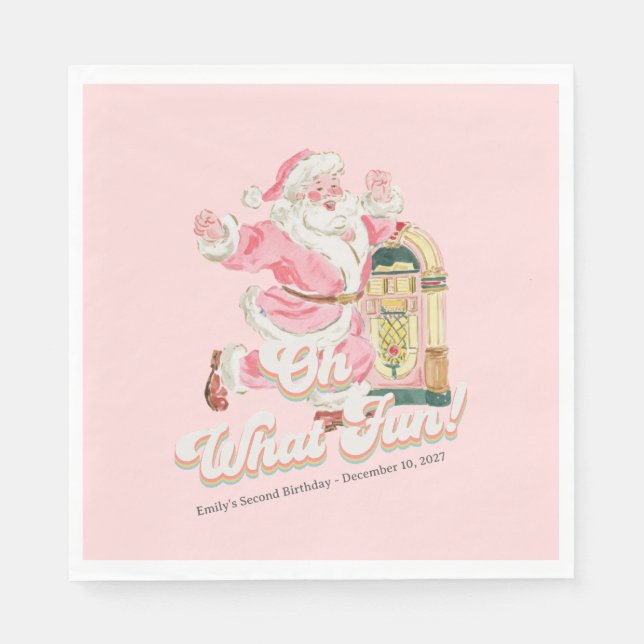 Pink Retro- Groovy Santa Claus Holiday Party Napkin (Front)