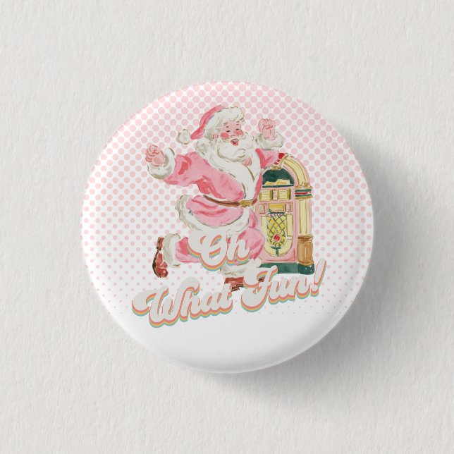 Pink Retro Groovy Santa Claus-Oh What Fun Party 3 Cm Round Badge (Front)